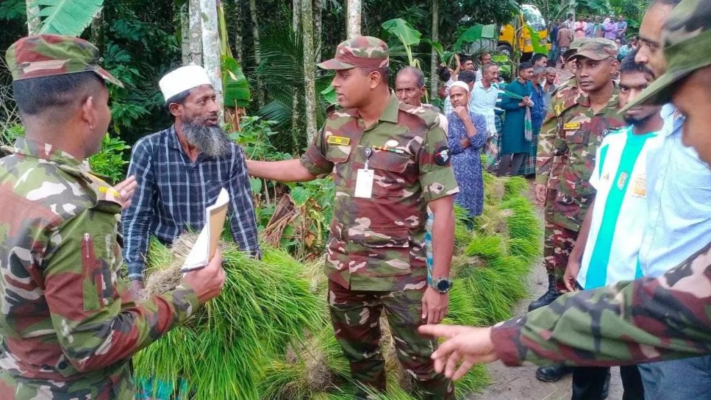লক্ষ্মীপুরে বন্যায় ক্ষতিগ্রস্থ কৃষকদের মাঝে ধানের চারা বিতরণ করল সেনাবাহিনী