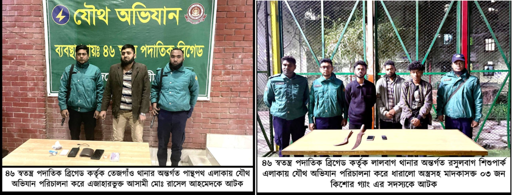 ঢাকার বিভিন্ন স্থানে সেনা অভিযােনে আটক ১৯