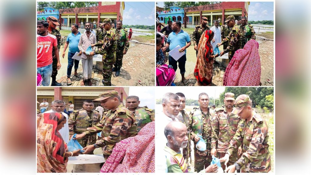 টানা বৃষ্টিতে প্লাবিত সিলেটের নবীগঞ্জের গ্রাম, ঈদে বন্যাদুর্গতদের পাশে সেনাবাহিনী