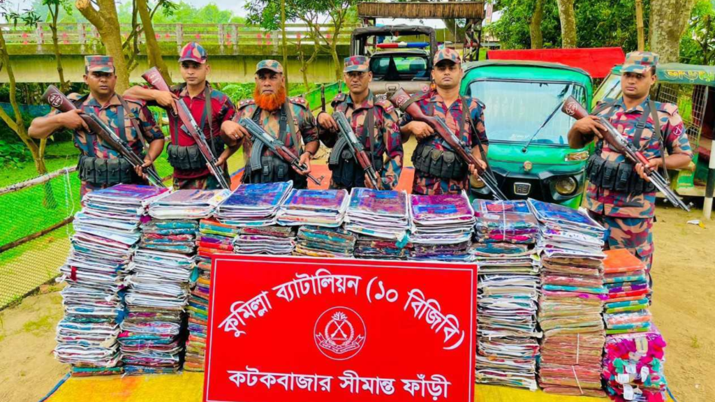 কুমিল্লা সীমান্তে ৪৭ লাখ টাকার ভারতীয় শাড়ি জব্দ করল বিজিবি