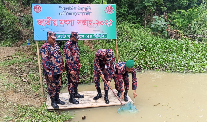 সাজেক ইউনিয়নের হাজাছড়ায় বিজিবির উদ্যোগে মাছের পোনা অবমুক্তকরণ