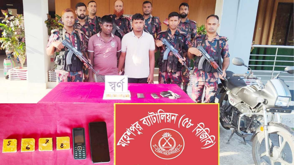 ঝিনাইদহে বিজিবি কর্তৃক ৩ কোটি ৬৯ লাখ টাকার স্বর্ণসহ আটক ২