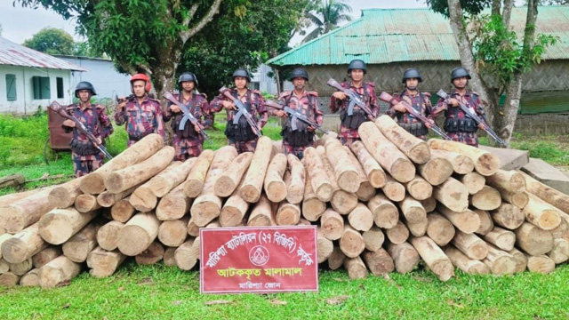 বাঘাইছড়িতে বিজিবির অভিযানে বিপুল পরিমাণ অবৈধ সেগুন কাঠ জব্দ