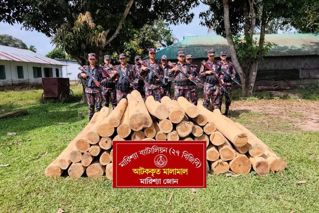 রাঙ্গামাটির বাঘাইছড়িতে বিজিবির অভিযানে বিপুল পরিমাণ অবৈধ সেগুন কাঠ জব্দ