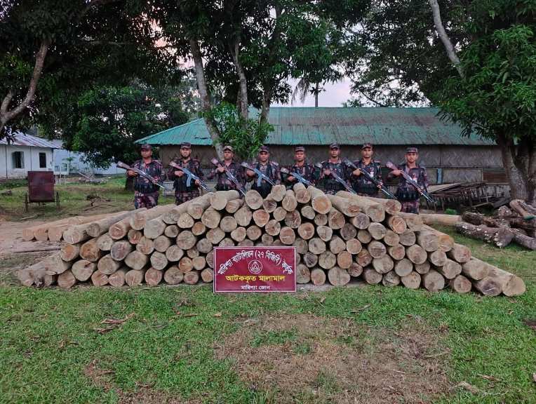 বাঘাইছড়িতে বিজিবির অভিযানে তিন লক্ষাধিক টাকার অবৈধ সেগুন কাঠ উদ্ধার