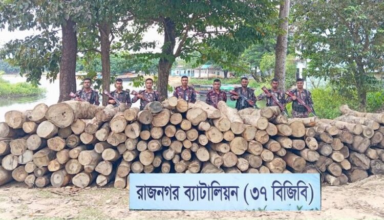 রাঙামাটির লংগদুতে অবৈধভাবে পাচারকালে বিজিবির অভিযানে বিপুল পরিমাণ কাঠ জব্দ
