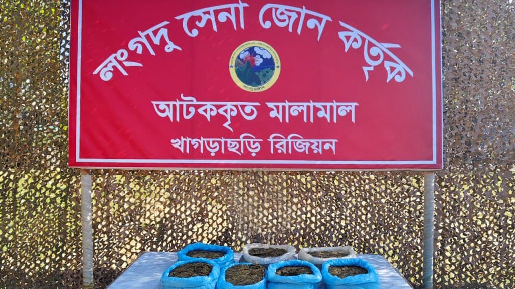 লংগদুতে সেনা জোনের অভিযানে বিপুল পরিমাণ গাঁজা জব্দ