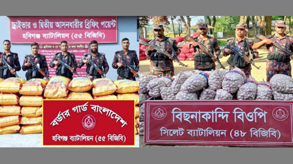 সিলেট ও হবিগঞ্জে বিজিবির অভিযানে ২ কোটি টাকার চোরাইপণ্য জব্দ