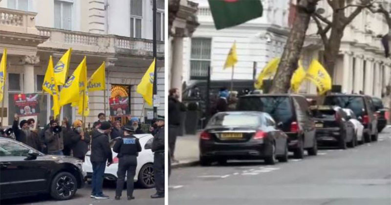 লন্ডনে হাইকমিশনের সামনে বাংলাদেশি হিন্দুদের দেশবিরোধী বিক্ষোভ রুখে দিলো খালিস্তানি কর্মীরা