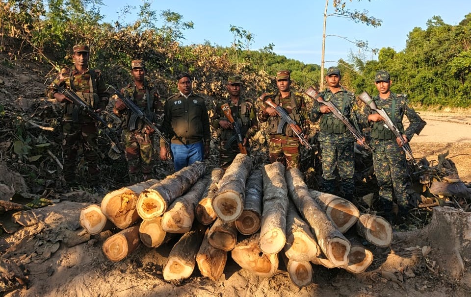 বান্দরবানের আলীকদমে অবৈধভাবে পাচারকালে সেনাবাহিনীর অভিযানে সেগুন কাঠ জব্দ
