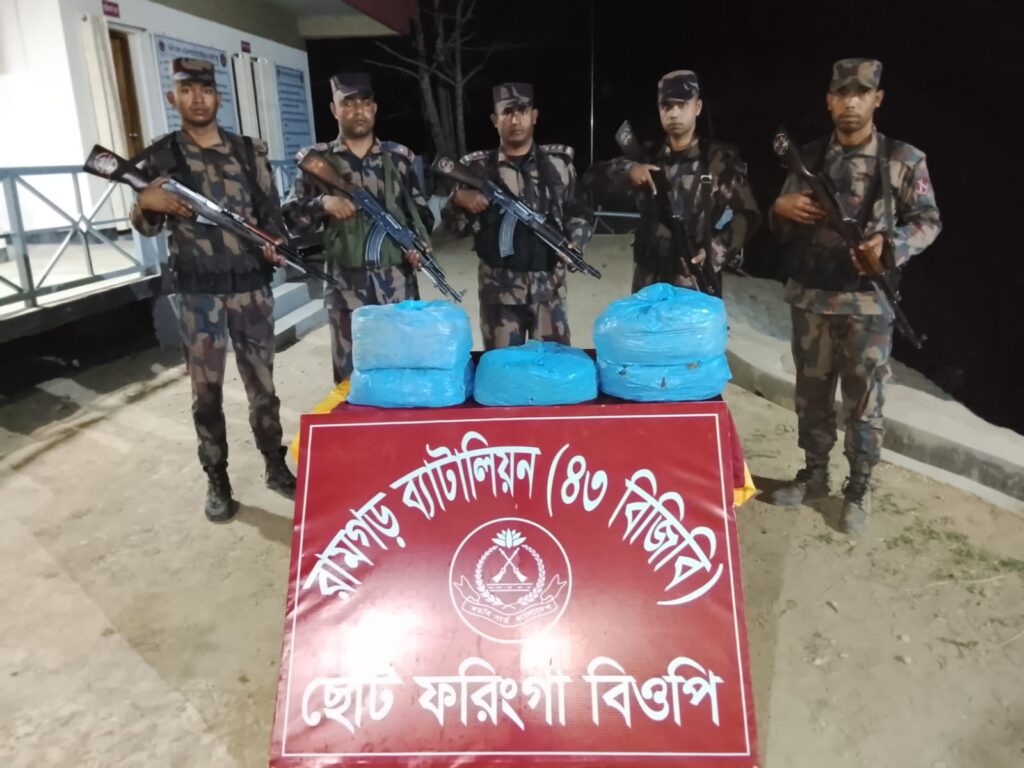 মিরসরাইয়ের ছোটফরিংগা সীমান্তে বিজিবির অভিযানে ১০ কেজি গাঁজা আটক