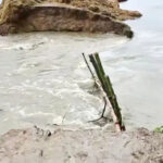 সুনামগঞ্জে পাহাড়ি ঢলে বাঁধ ভেঙে পানি ঢুকছে এরনবিল হাওরে