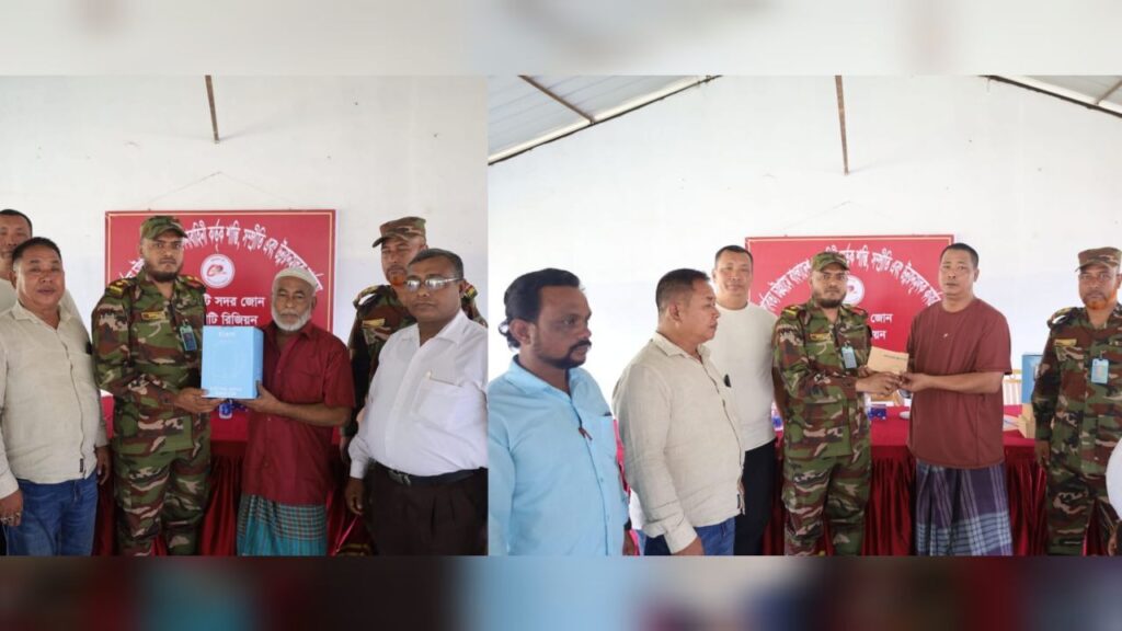 রাঙামাটির ঘাগড়া বাজারে ক্ষতিগ্রস্ত দোকানদারদের পুষিয়ে দিতে সেনাবাহিনীর আর্থিক সহায়তা