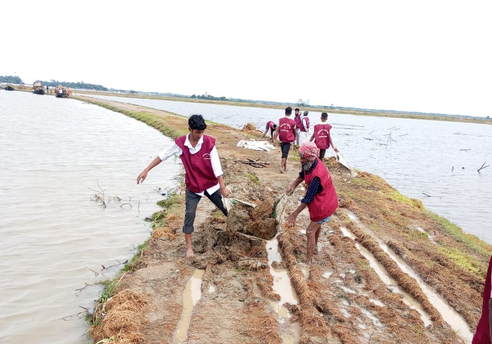 নেত্রকোনায় হাওরের বাঁধ রক্ষায় আনসার-ভিডিপির স্বেচ্ছাশ্রম