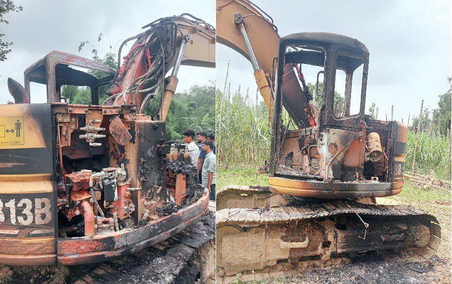 এমপির উদ্বোধনের একদিন পরেই গুইমারায় খাল পুনঃখনন কর্মসূচীর ভেকু পুড়িয়ে দিল ইউপিডিএফ সন্ত্রাসীরা