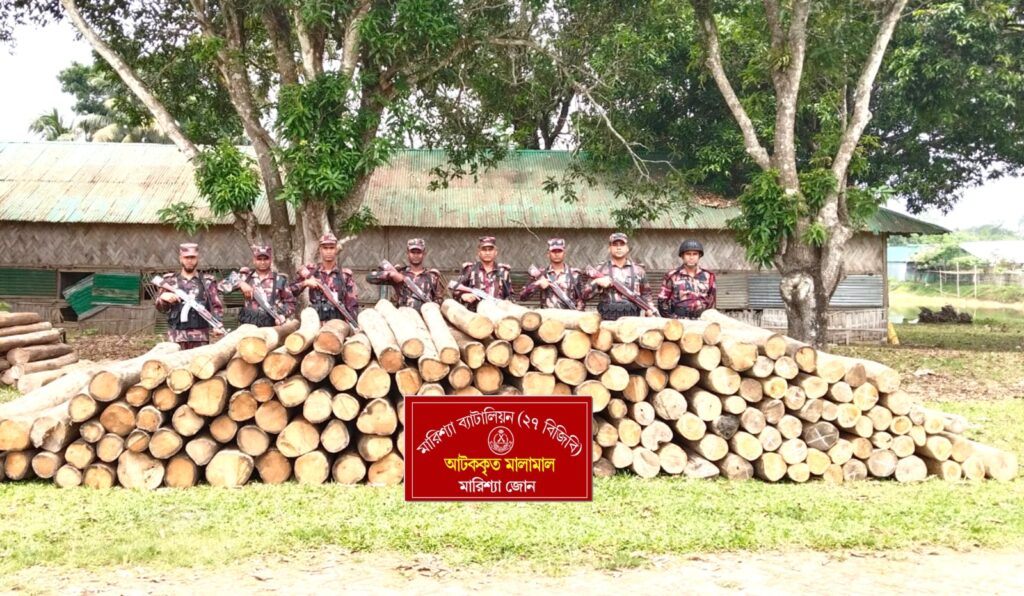 রাঙামাটিতে ২৭ বিজিবির অভিযানে বিপুল পরিমাণ সেগুন কাঠ উদ্ধার