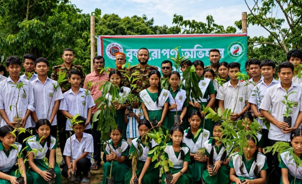 রাঙামাটির জুরাছড়িতে সবুজ বিপ্লবের বার্তা দিল সেনাবাহিনী, বিতরণ করা হলো ১,২৫০টি চারা