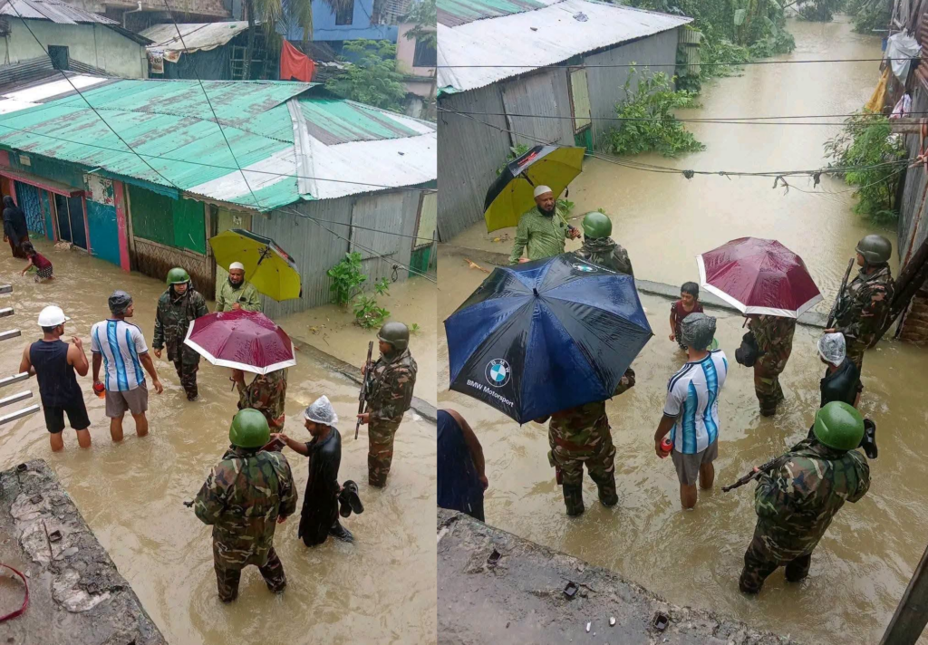 বান্দরবানে বন্যাকবলিত এলাকা পরিদর্শনে সেনাবাহিনী, আশ্রয়কেন্দ্রে দুর্গতদের সহায়তায় প্রস্তুতি