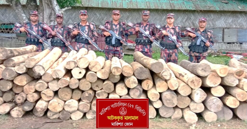 বিজিবির অভিযানে বাঘাইছড়ির লাইল্যাঘোনায় প্রায় ৫ লাখ টাকার সেগুন কাঠ জব্দ