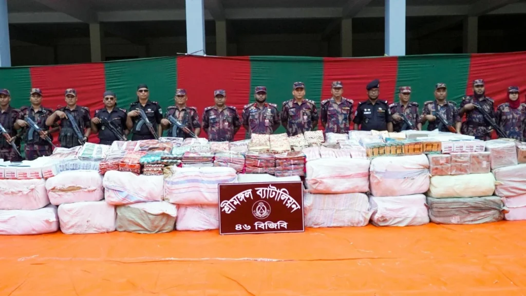 শ্রীমঙ্গলে যৌথ অভিযানে ৩ কোটি টাকার ভারতীয় মালামাল জব্দ