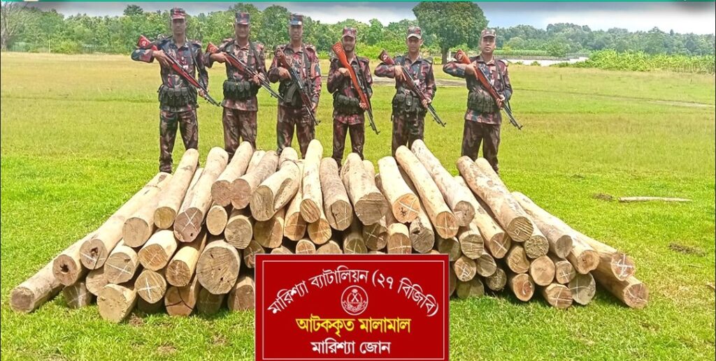 বাঘাইছড়িতে পাচারকালে ৭২ ঘনফুট সেগুন-গামারী কাঠ উদ্ধার করল বিজিবি
